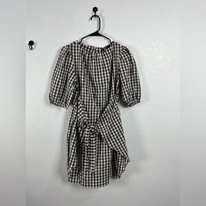 Women’s Checkered Brown Dress prairie core Front Tie Ranch Farm Girl Sz M Rural